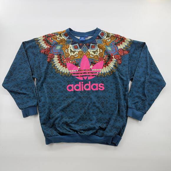 Adidas x Farm Rio Sweatshirt Womens S Blue Multicolor Butterfly Trefoil Pullover - Picture 1 of 6